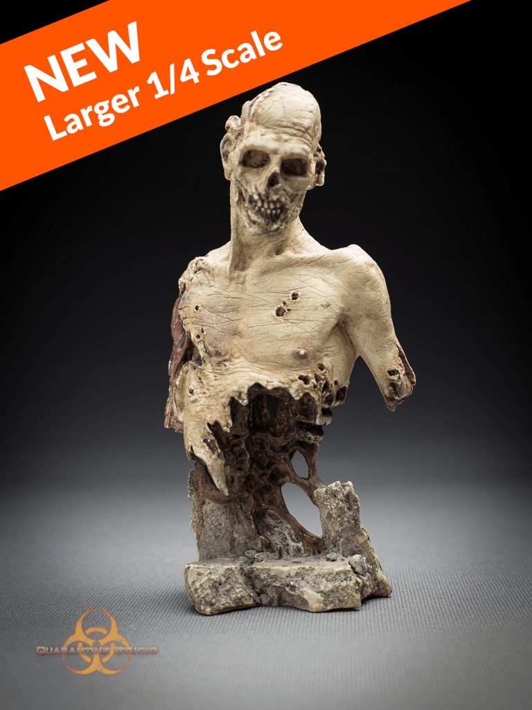 1/4 scale melon head bust. A zombie with a large hole in the back of his head.
